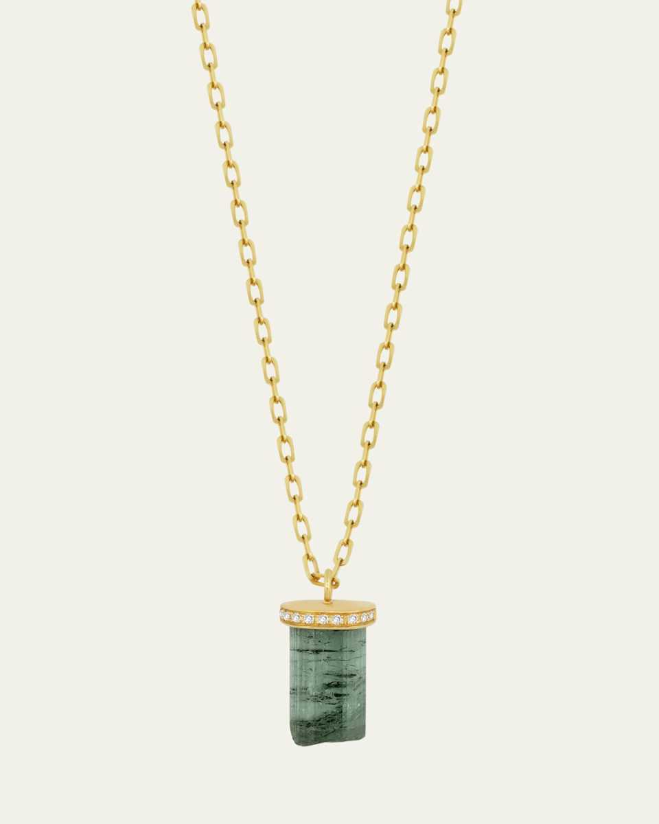 Chains and Charms Green Tourmaline Necklace with Diamond Cap